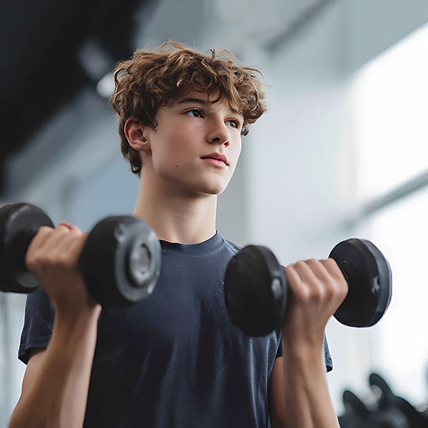 Teenage Boy lifting weights